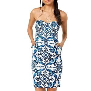 B Darlin Strapless mini Dress Size 1/2 sweetheart neck floral Stretch Pockets XS